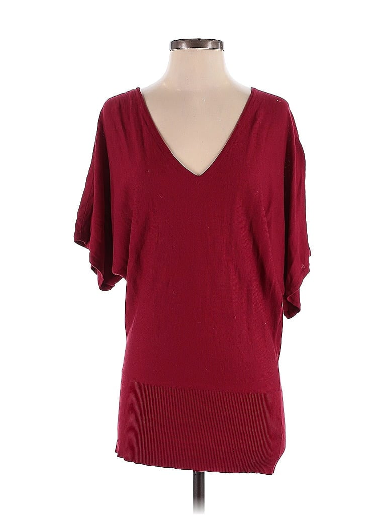Pre-owned Gianni Bini Short Sleeve Silk Top Burgundy V Neck Tops