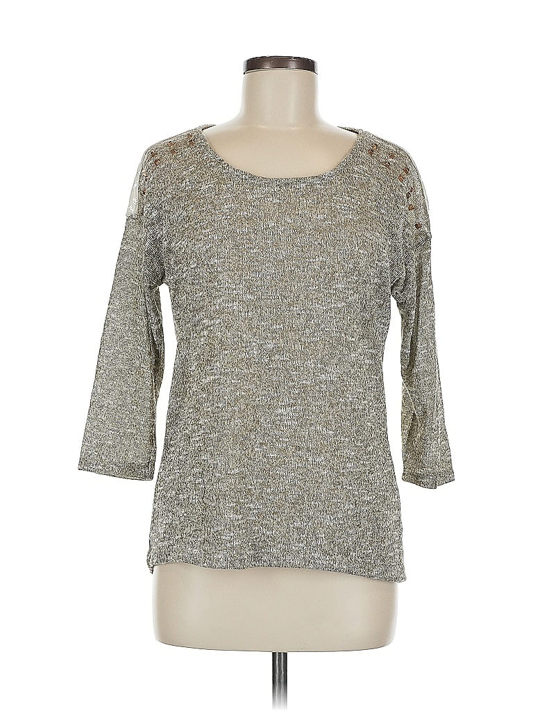 Pre-owned Signature Studio 3/4 Sleeve Top Gray Boatneck Tops