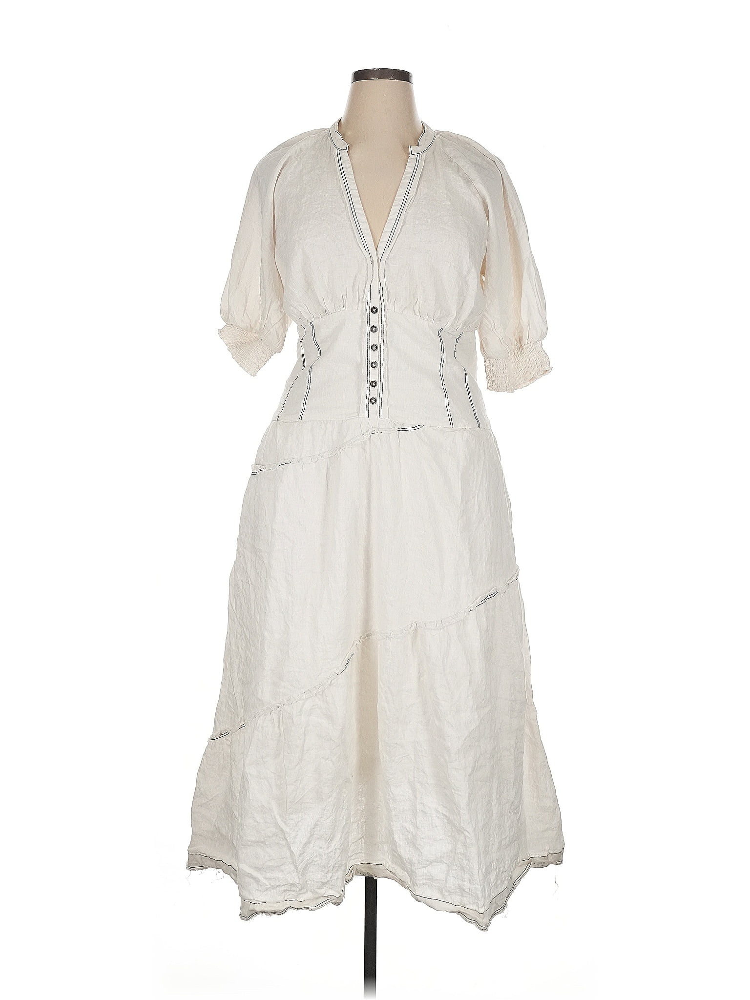 By Anthropologie 100% Linen Ivory Casual Dress Size XL