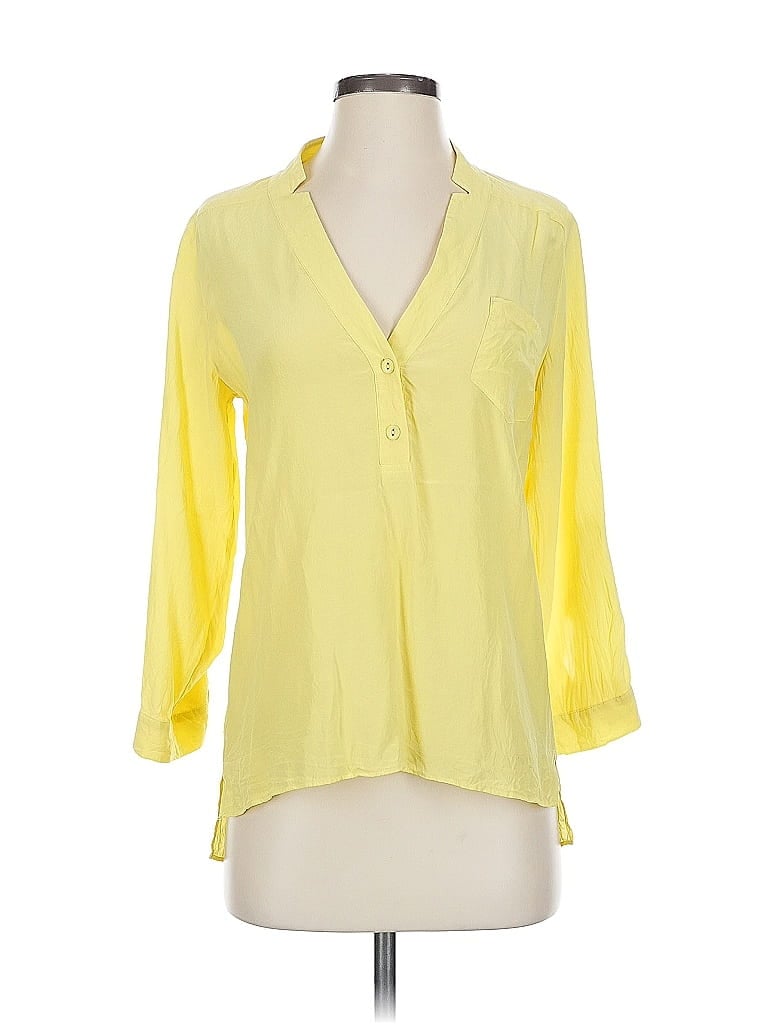 Pre-owned Acrobat 3/4 Sleeve Silk Top Yellow Plunge Neckline Tops