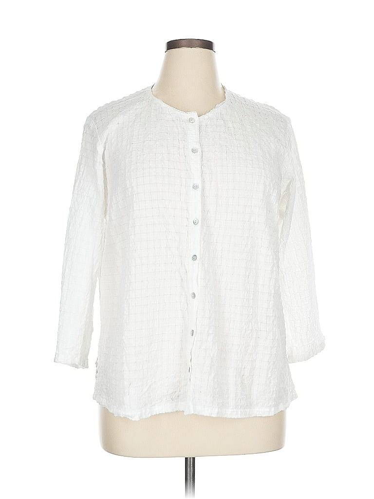 EILEEN FISHER Womens White 3/4 Sleeve Round Neck Wear To Work Top