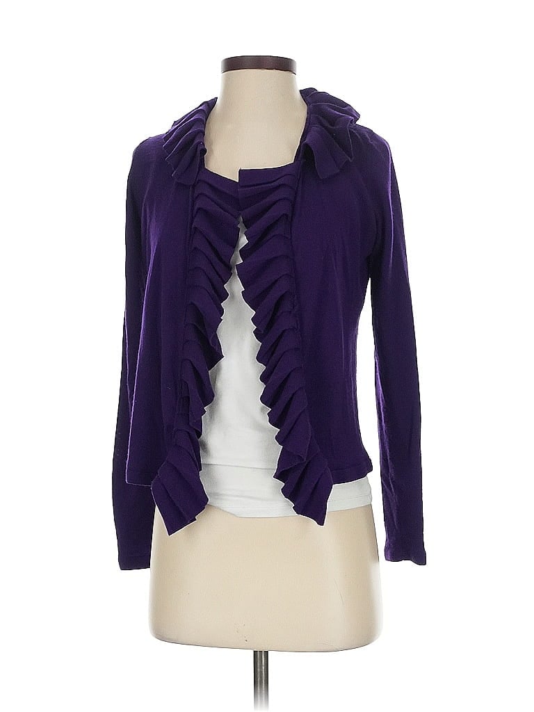 Pre-owned Elie Tahari Wool Cardigan Sweater In Purple