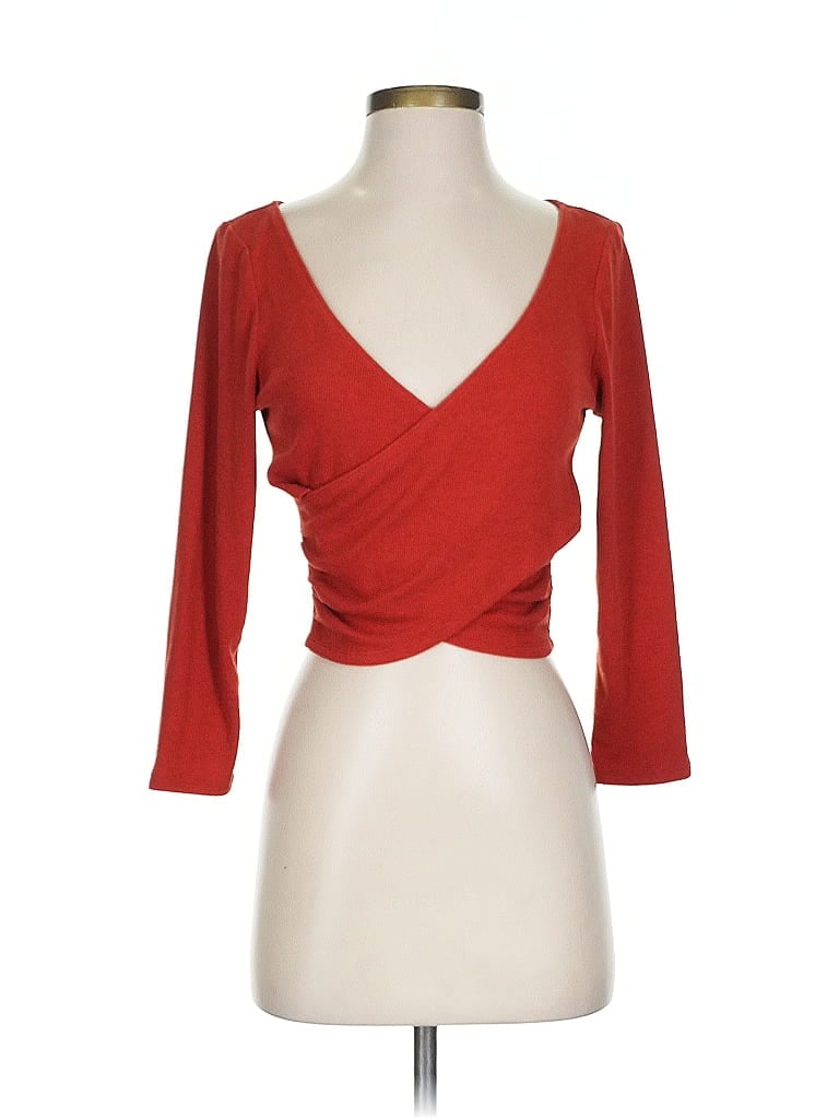 Pre-owned Saturday Sunday 3/4 Sleeve Top Red Plunge Neckline Tops