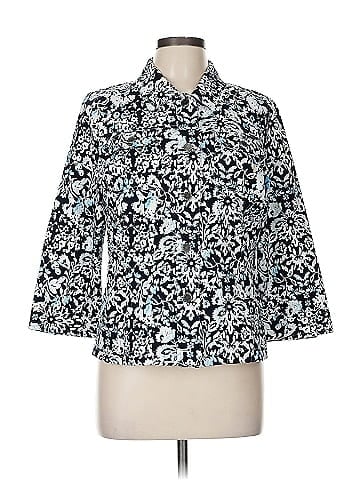 Christopher & Banks Black Floral 3/4 Sleeve Jacket (view 1)