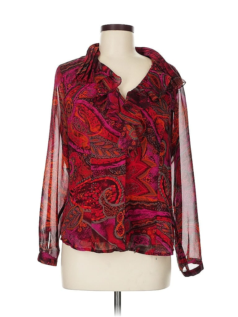 Pre-owned Coldwater Creek Long Sleeve Blouse In Burgundy