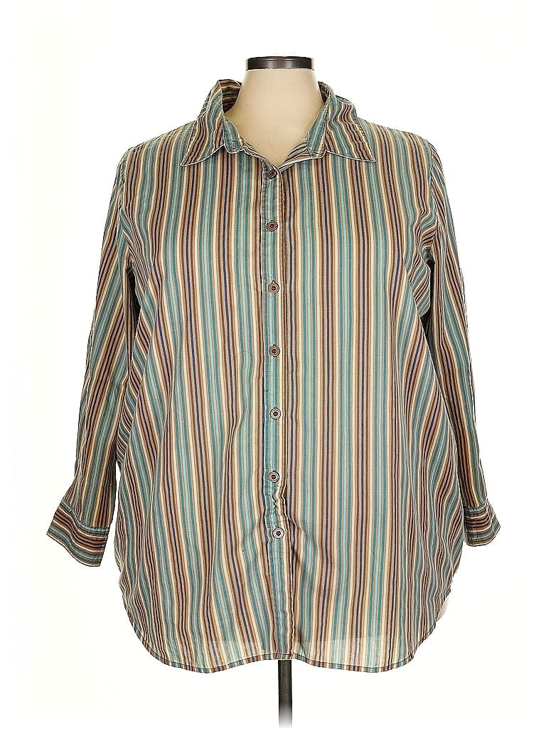 Roaman's Stripes Brown 3/4 Sleeve Button-Down Shirt Size 26 (2X) - photo 1