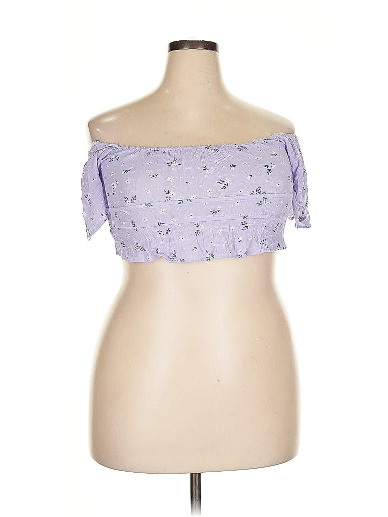 Pre-owned Altar'd State Short Sleeve Blouse In Purple