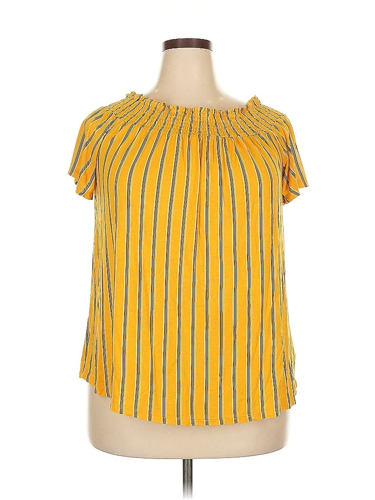 Ambiance Yellow Short Sleeve Blouse Size 2X - photo 1