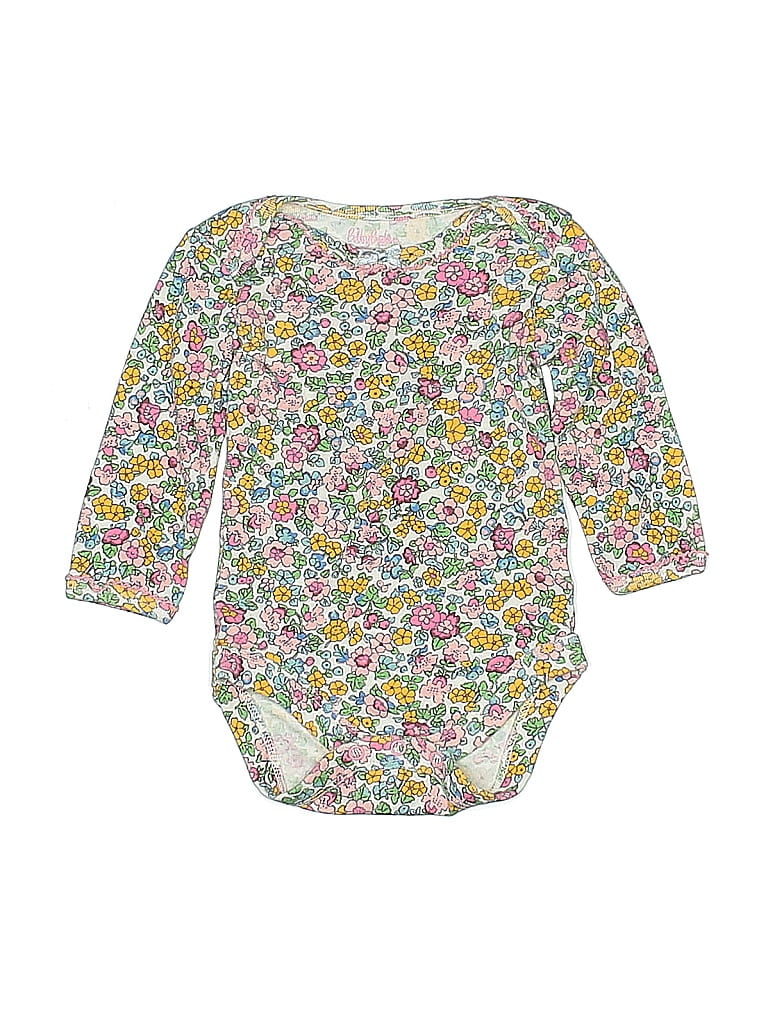 Baby Boden 100% Cotton Floral White Pink Long Sleeve Onesie Size 0-3 mo - photo 1