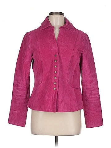 Christopher & Banks Bold Pink Fitted Suede  Button Jacket (view 1)