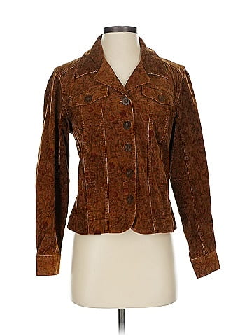 Christopher & Banks Brown Corduroy Jacket with Pattern (view 1)