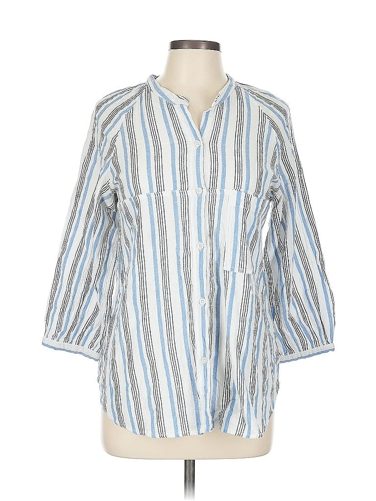 Apiece Apart 100% Cotton Stripes Blue 3/4 Sleeve Button-Down Shirt Size 10 - photo 1