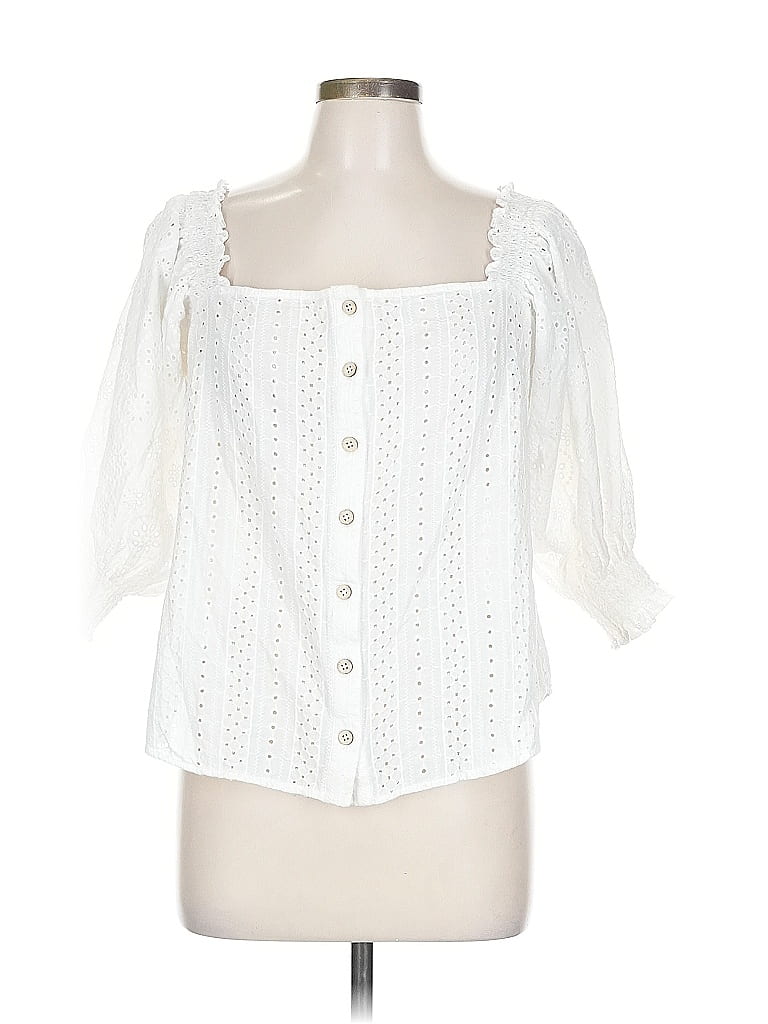 Hutch 100% Cotton White 3/4 Sleeve Blouse Size L - photo 1
