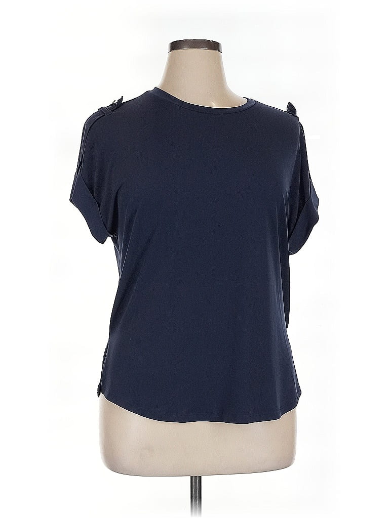 Pre-owned Michael Michael Kors Short Sleeve Top Blue Keyhole Neckline Tops