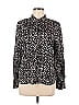 Ecru Animal Print Black Blue Long Sleeve Silk Top Size M - photo 1