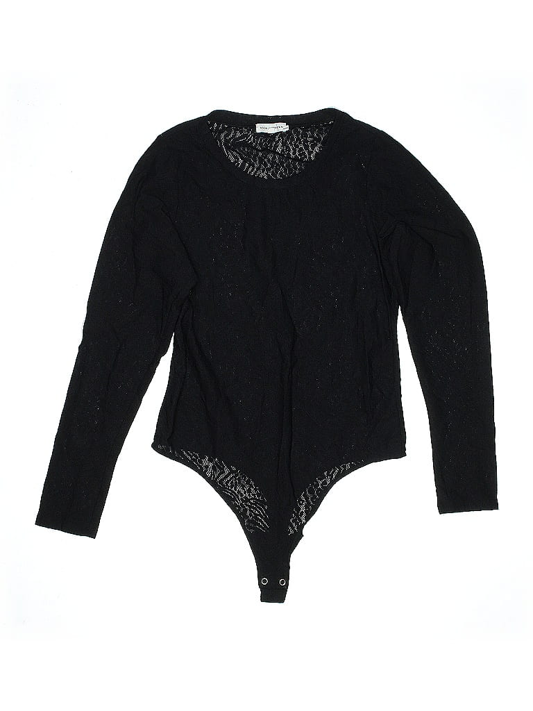 Good American Black Long Sleeve Snap Henley Bodysuit