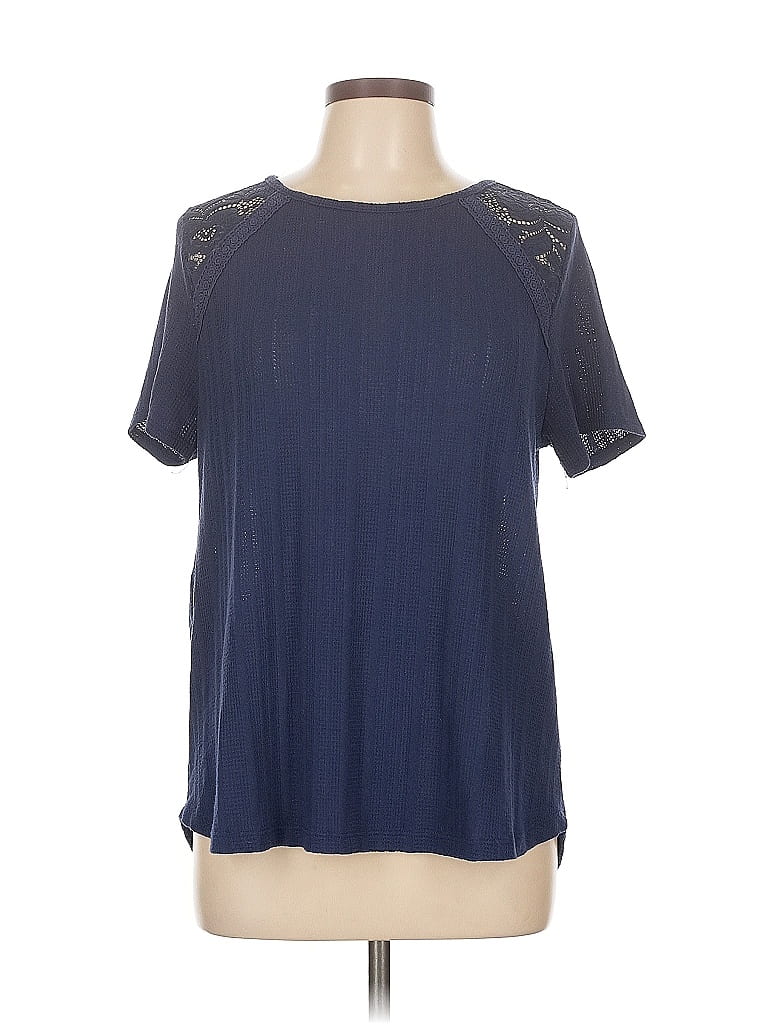 Pre-owned Pink Clover Short Sleeve Top Blue Keyhole Neckline Tops