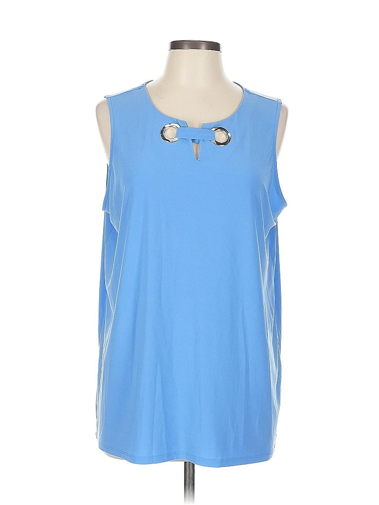 Click to view more detailed imagery on our partner's website Pre-owned Kasper Sleeveless Top Blue Keyhole Neckline Tops
