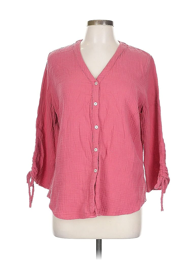 Foxcroft 100% Cotton Pink Red 3/4 Sleeve Blouse Size L - photo 1