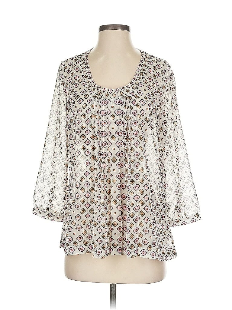 Pre-owned Fossil 3/4 Sleeve Blouse In White