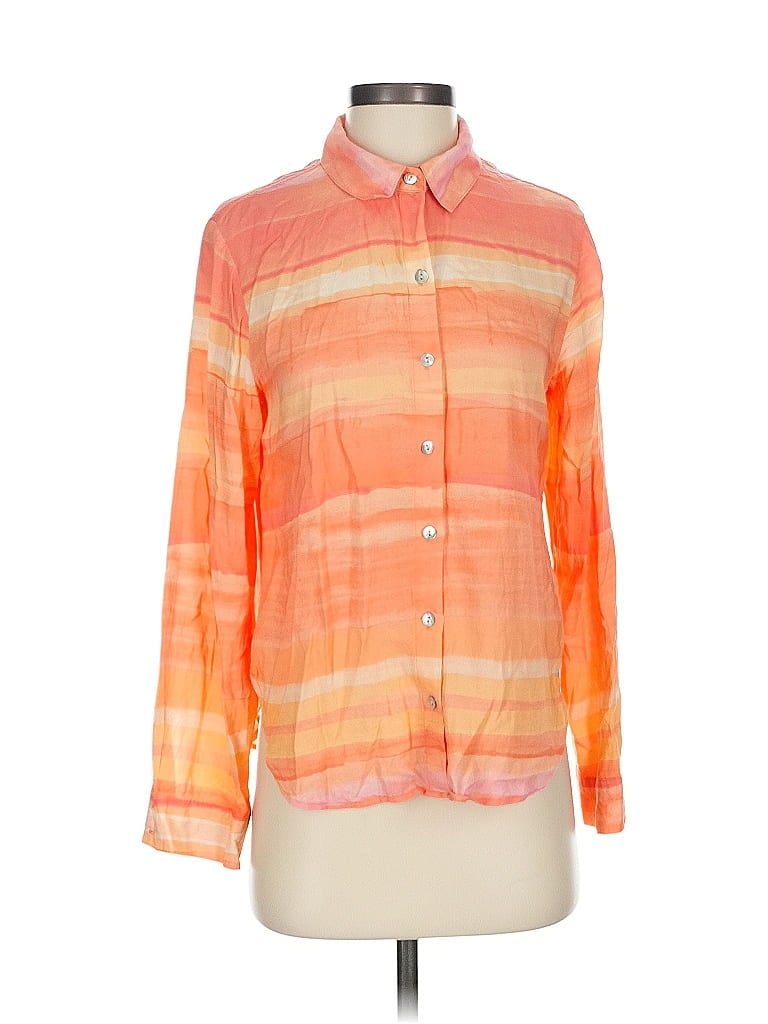Cloth & Stone 100% Rayon Stripes Orange Long Sleeve Button-Down Shirt Size S - photo 1