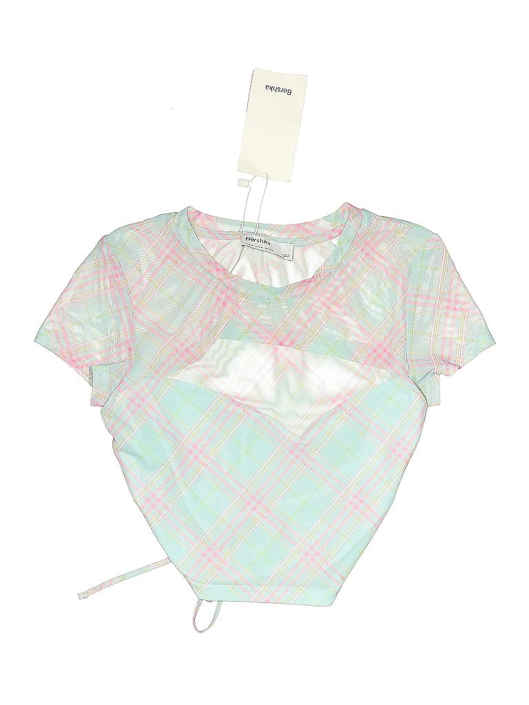 Bershka Plaid Green Short Sleeve Blouse Size S - photo 1