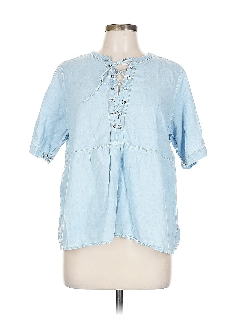 Pre-owned Old Navy Short Sleeve Blouse In Blue