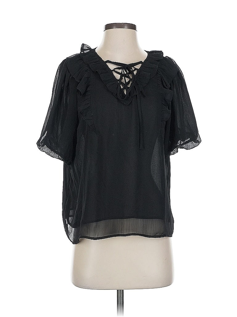 Pre-owned Ann Taylor Loft Short Sleeve Blouse In Black