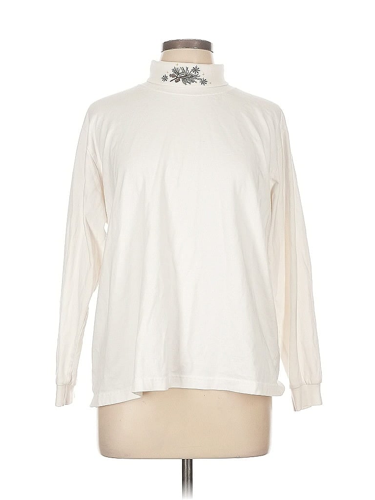 Pre-owned Koret Long Sleeve Top Ivory Turtleneck Tops In White
