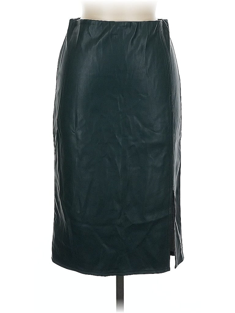Pre-owned Ann Taylor Faux Leather Skirt In Black