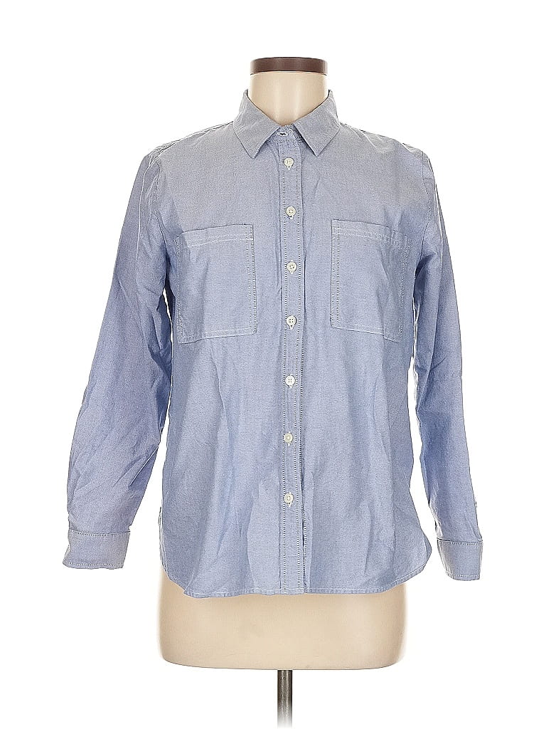 Pre-owned Ann Taylor Loft Long Sleeve Button Down Shirt In Blue