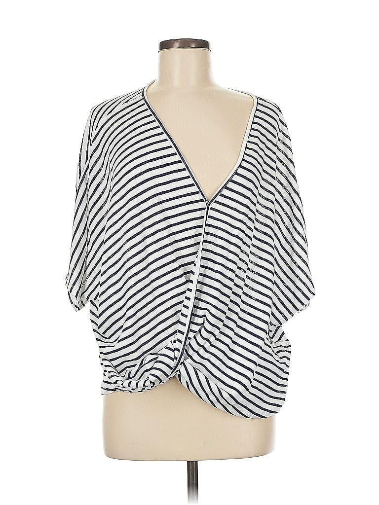 Eri + Ali Stripes Silver 3/4 Sleeve Blouse Size M - photo 1
