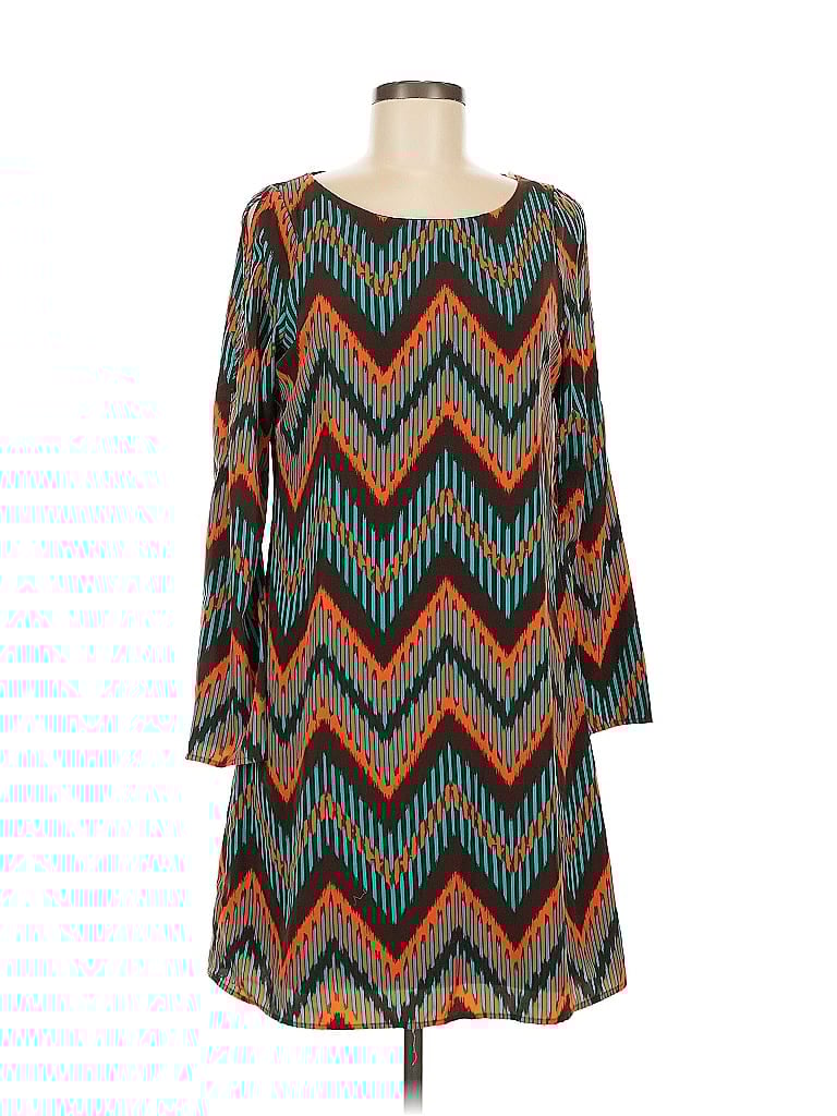 Peach Love Cream California Chevron-herringbone Teal Casual Dress Size M - photo 1