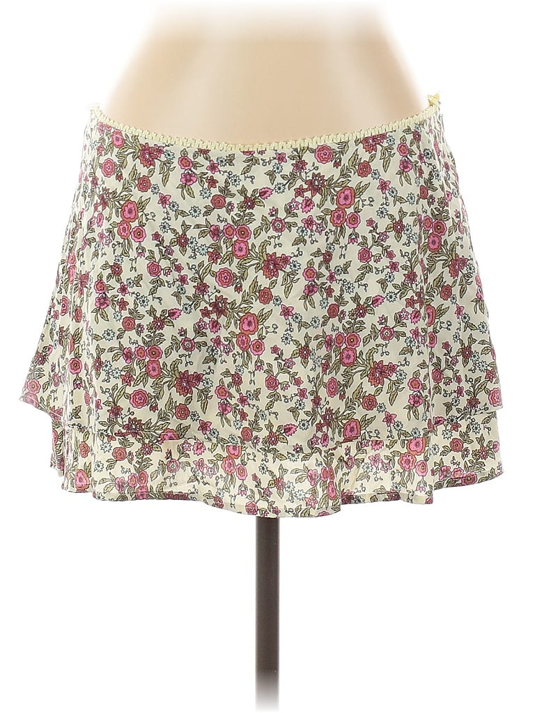 Motel 100% Viscose Floral Ivory Tan Casual Skirt Size L - photo 1