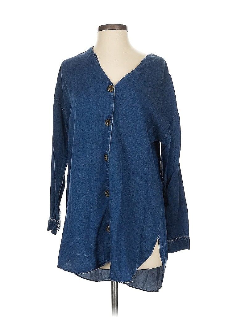 Pre-owned Soft Surroundings 3/4 Sleeve Button Down Shirt In Blue