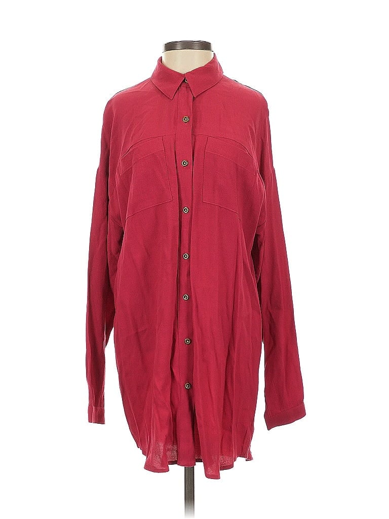 Pre-owned Jjill Long Sleeve Button Down Shirt In Burgundy