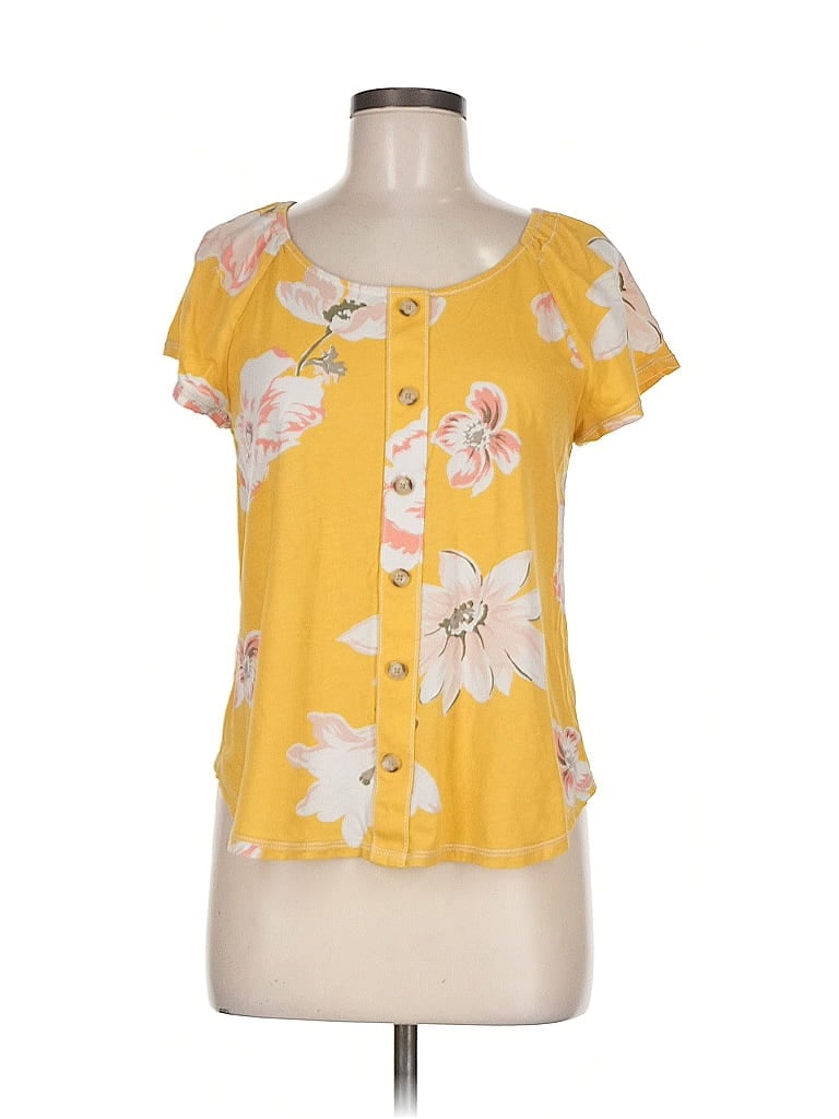 Pre-owned Ann Taylor Loft Outlet Short Sleeve Blouse In Yellow