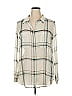 White House Black Market 100% Polyester Plaid Ivory Long Sleeve Blouse Size 14