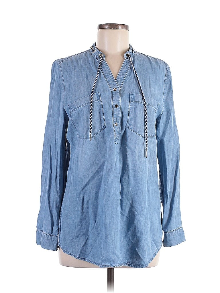 Pre-owned Chico's Long Sleeve Blouse In Blue
