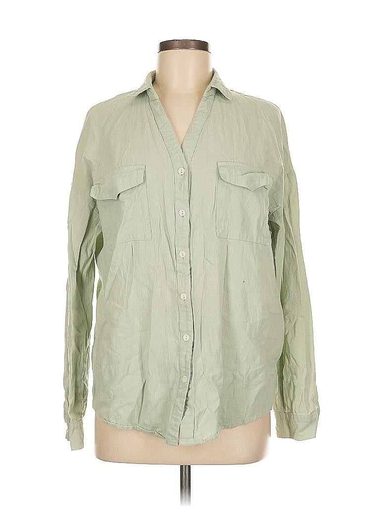 Dark Green Long-Sleeved Button-Down Shirt Or Blouse main image 1