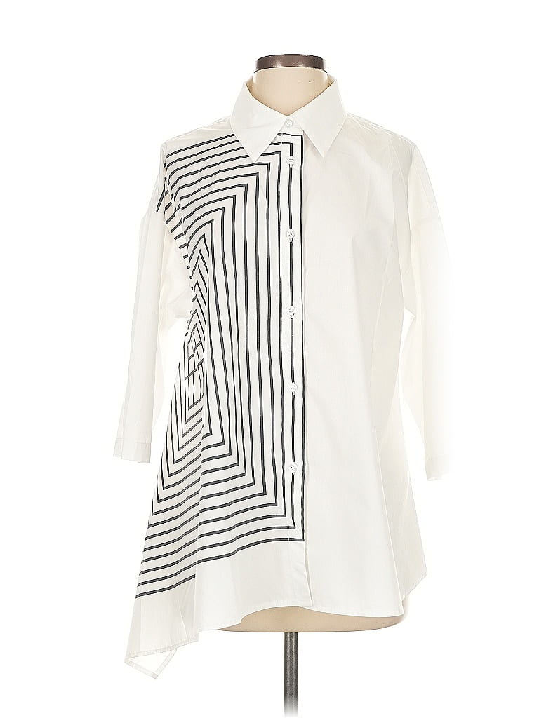 Gracia 100% Polyester Stripes Ivory 3/4 Sleeve Blouse Size S - photo 1