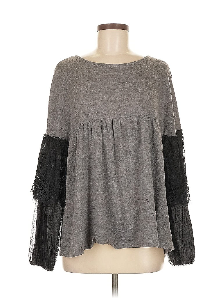 Pre-owned Entro Long Sleeve Top Gray Crew Neck Tops