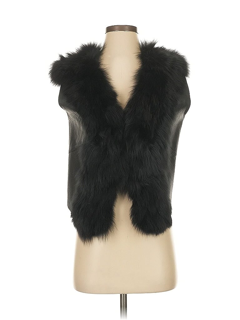 Adrienne Landau 100% Sheepskin Black Fox Fur Trimmed vest Size S - photo 1