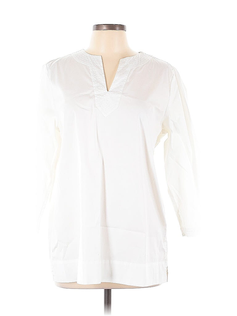 Pre-owned Lands' End 3/4 Sleeve Blouse In White
