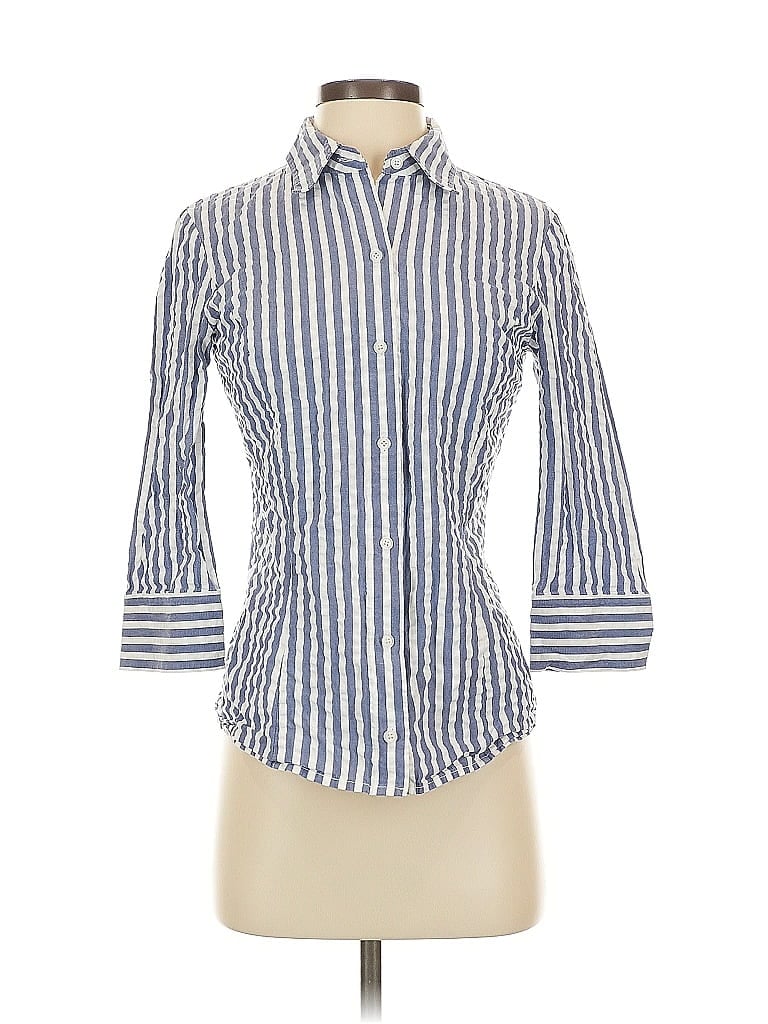 Pre-owned Lafayette 148 3/4 Sleeve Button Down Shirt In Blue