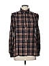 Max Studio 100% Rayon Plaid Brown Blue Long Sleeve Button-Down Shirt Size M (estimated) - photo 1