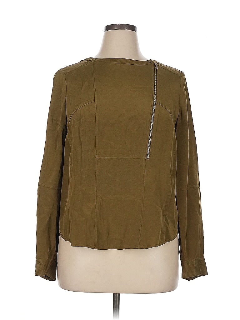 J.Crew Collection 100% Silk Brown Long Sleeve Silk Top Size 14 - photo 1