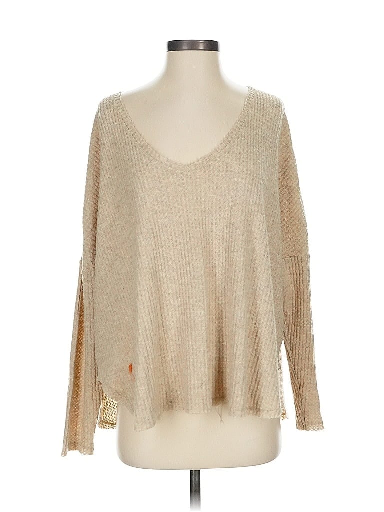 Pre-owned Out From Under Long Sleeve Top Tan V Neck Tops In Brown