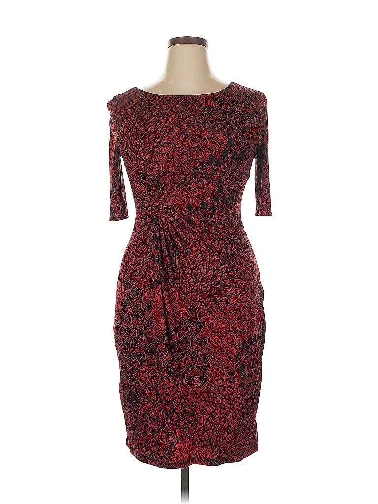 Connected Apparel Graphic Burgundy Red Cocktail Dress Size 10 - photo 1