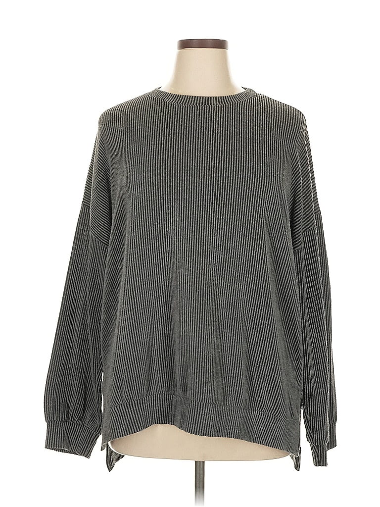 Pre-owned Tres Bien U.s.a. Long Sleeve Top Gray Crew Neck Tops